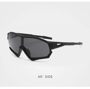 Professional 45-degree side view of black aerodynamic kids sports cycling sunglasses