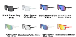 Multiple color variations of kids cycling sunglasses with wide frames and mirrored lenses