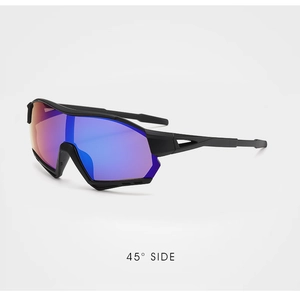Kids cycling sports sunglasses with matte black frame and colorful iridescent lenses