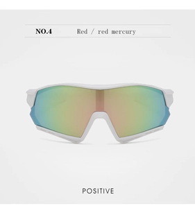 Front view of white children's cycling goggles with vibrant red mercury mirror lenses