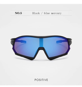 Close-up of black kids sports goggles with blue mercury coating and UV protection