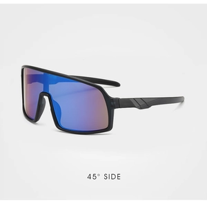 45-degree side view of kids cycling sunglasses with colorful blue-purple mirror lenses