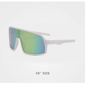 Detail view of children cycling goggles with white frame and colorful gradient lens