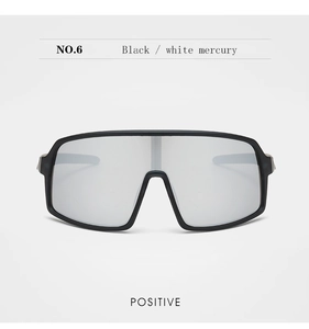 Front view of kids cycling sunglasses with matte black frame and silver mercury lens