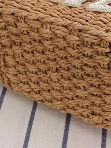 Artistic paper rope woven handbag with pearl letter charm for summer vacation