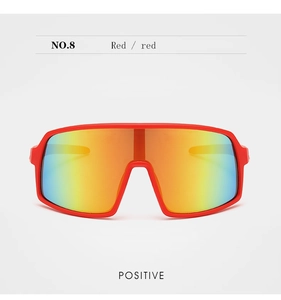 Front view of colorful gradient cycling sunglasses with red frame for outdoor protection