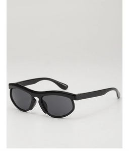 Macro detail of black irregular resin frames and durable hinges on kids sunglasses
