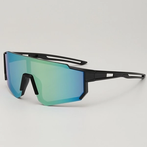 Kids sports cycling sunglasses with blue-green gradient lenses and black frames