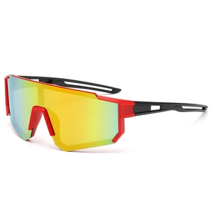 Kids cycling sports sunglasses with red-black frame and yellow-green gradient lens