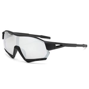 Black sports cycling goggles for kids with silver mirrored lens and aerodynamic frame