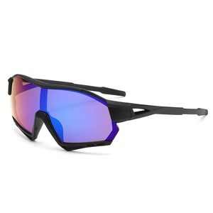 Kids sports cycling goggles with purple gradient mirror lens and matte black frame