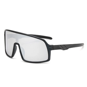 Matte black shield cycling glasses with semi-transparent gray one-piece lens for kids