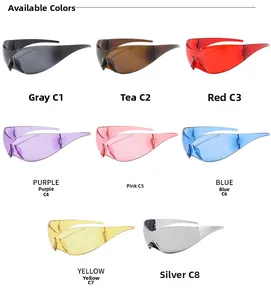 Grille de lunettes de soleil sans monture en huit options de couleurs futuristes Y2K
