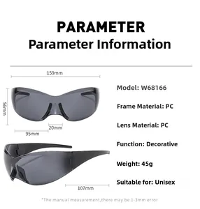 Tableau des tailles détaillé des lunettes de soleil de sport sans monture futuristes