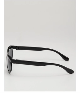 Side view of sleek black children sunglasses featuring thick frames and wide temples