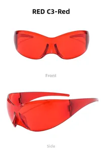 Vue macro des lunettes de soleil masque rouges sans monture avec monture Y2K enveloppante