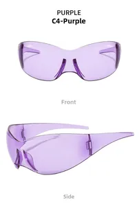 Vues de face et de côté de lunettes de soleil de sport futuristes violettes sans monture