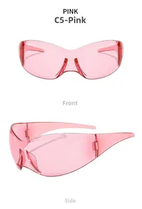 Lunettes de soleil bouclier futuristes roses sans monture avec design enveloppant profilé