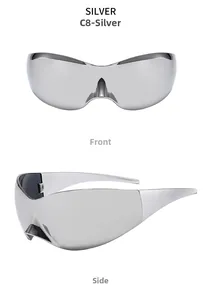 Vues de face et de profil de lunettes de soleil futuristes argentées miroir