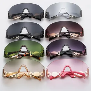 Matrix view of oversized rimless cycling sunglasses with metal CD hinge decoration