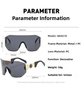 Detailed size chart and technical specifications for rimless sports cycling sunglasses