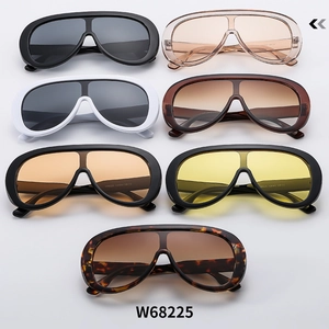 Multiple color variations of oversized one-piece frame sunglasses in a grid layout