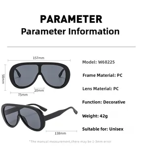 Detailed size specifications and 45-degree angle of black oversized retro sunglasses