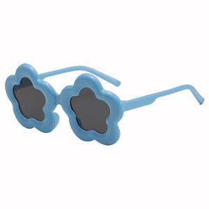 Kinder-Sonnenbrille in Blumenform, Hellblau, mit runden grauen Gläsern für Sonnenschutz
