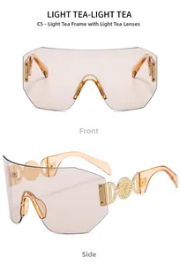 Modern oversized rimless tea sports sunglasses with gold deer head temple details