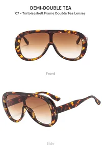 Detail of oversized tortoiseshell frame sunglasses with gradient tea lenses from two angles