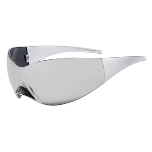 Lunettes de soleil futuristes argentées sans monture style sport Y2K avec verres miroir