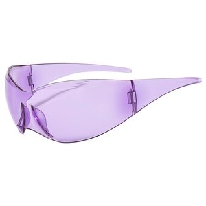 Lunettes de soleil futuristes violettes sans monture au design aérodynamique