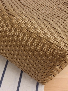 Golden brown woven tote bag featuring high-quality synthetic rattan texture and large capacity
