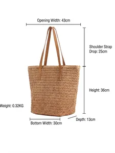 Grand sac cabas tressé en corde de papier avec guide des tailles et hauteur de 36cm
