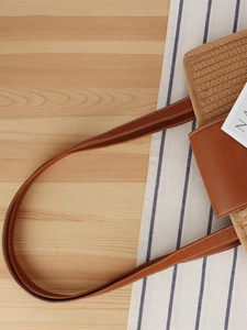 French retro woven straw handbag with brown leather flap and stylish shoulder strap