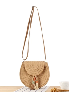 Borsa A Tracolla Rotonda In Corda Di Carta Intrecciata A Mano Con Nappa Borsa Estiva Bohemian Da Spiaggia Per Donna
