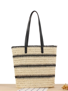 Sac Fourre-Tout Pour Femmes Tissé À La Main En Corde De Papier Rayé Grande Capacité Sac À Bandoulière De Plage Décontracté