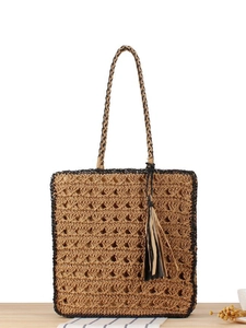 Sac Cabas En Corde De Papier Tissé À La Main Sac À Épaule Crocheté Avec Gland Grande Capacité Plage Été Rétro Femmes