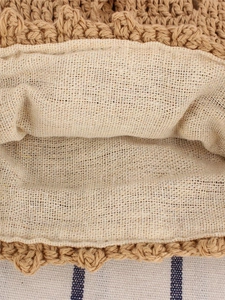 Handwoven cotton rope tote bag with waves pattern and beige linen lining