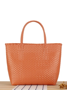 Woven Handbag Plastic PVC Large Capacity Macaron Color Waterproof Tote Bag For Picnic Summer Daily Shopping Fresh Style
