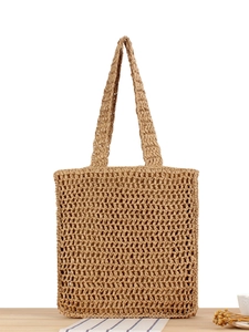 Women Woven Shoulder Bag Paper Rope Large Capacity Summer Beach Vacation Hollow Handwoven Minimalist Casual Tote Bag