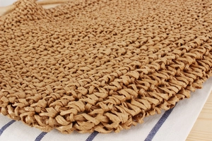 Detailed view of hand-woven paper rope shoulder bag with intricate woven texture