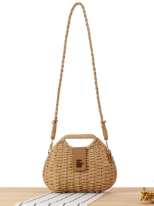 Handmade Paper Rope Woven Crossbody Bag With PU Leather Strap And Metal Lock Casual Summer Beach Holiday Handbag For Women
