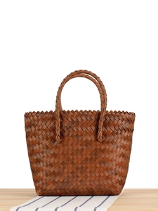 Women Summer Woven Handbag Plastic PVC Retro Pastoral Style Handheld Picnic Basket Shopping Tote Bag