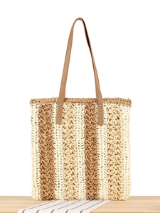 Woven Tote Bag Paper Rope Striped Color Block Large Capacity Hollow Summer Beach Vacation Casual Shoulder Bag For Women