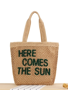 Sac Cabas Tissé Femme Paille De Papier Grande Capacité Sac À Main Fermeture Éclair Plage Été Décontracté Sac Bandoulière Brodé