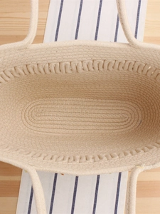 Sac fourre-tout français en corde de coton crème à grande capacité pour la plage d'été