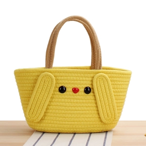 Handmade Cotton Rope Woven Handbag Cute Cartoon Chick Design Soft Yellow Tote Bag For Women Girls Casual Daily