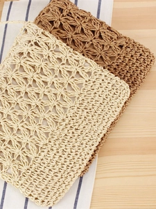 Vintage woven shoulder bag with hollow star pattern in beige and light brown tones