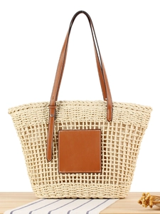Sac Fourre-tout Tissé En Corde De Papier Pour Femmes Grande Capacité Plage Vacances Sac À Épaule Cuir PU
